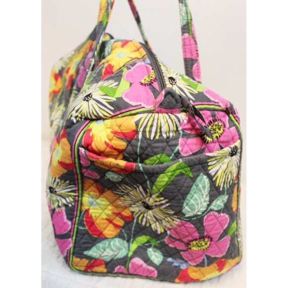 Vera Bradley Grey Jazzy Bloom Floral Large Duffle Bag Baby Orange Travel Quilted - Picture 6 of 10